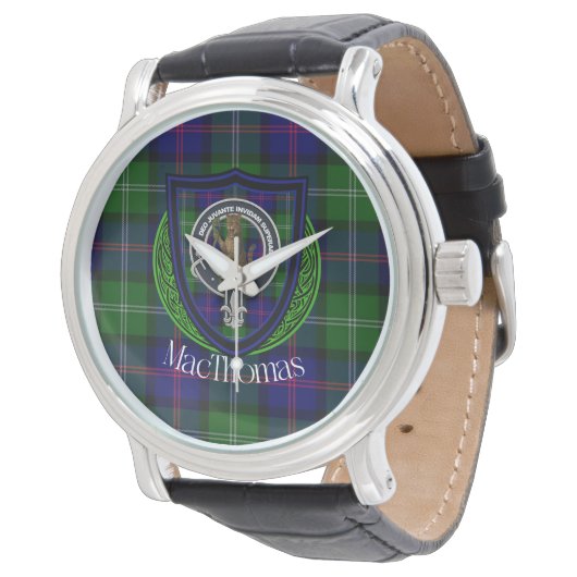 MacThomas Scottish Clan Tartan & Crest Armbanduhr (Schrägansicht)