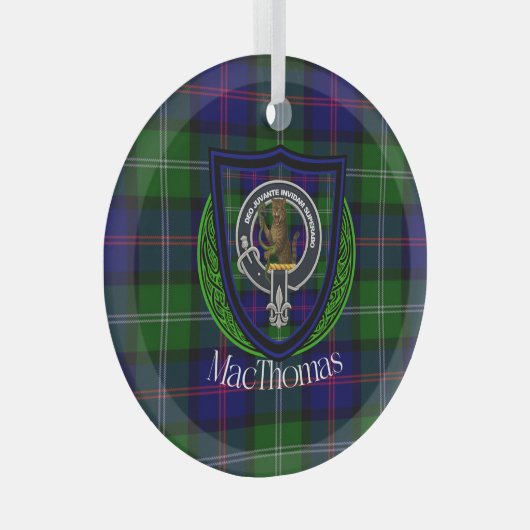 MacThomas Scottish Clan Tartan & Crest Ornament Aus Glas (Vorderseite Rechts)
