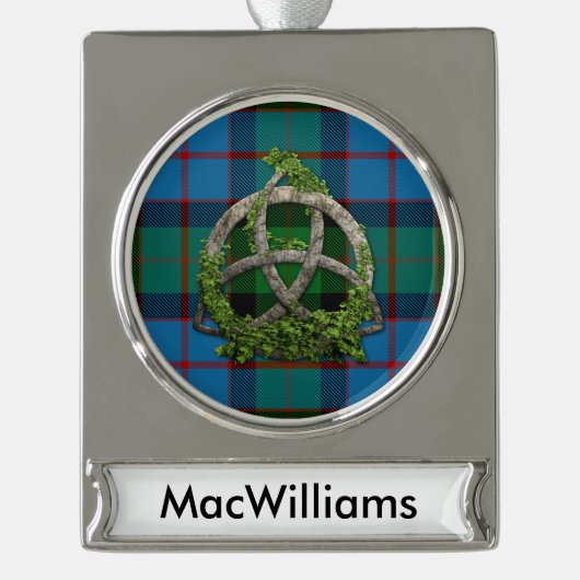 MacWilliams Tartan und Celtic Trinity Knot Banner-Ornament Silber (Vorderseite)