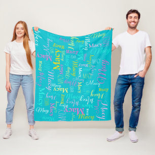 Macy personalisierte kurze Namensaqua-Rosadecke Fleecedecke