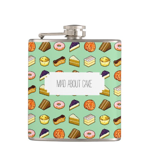 Mad About Cake Delicious Konditorei Muster Muster Flachmann (Vorderseite)