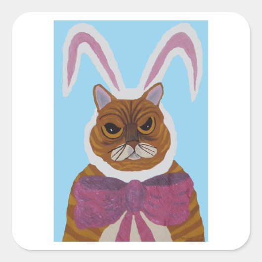Mad Cat in Bunny Ears Easter  Quadratischer Aufkleber (Vorderseite)