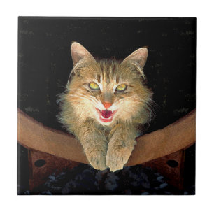 Mad Cat Painting - Niedliche Original Cat Art Fliese