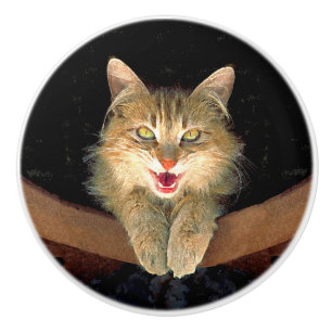 Mad Cat Painting - Niedliche Original Cat Art Keramikknauf