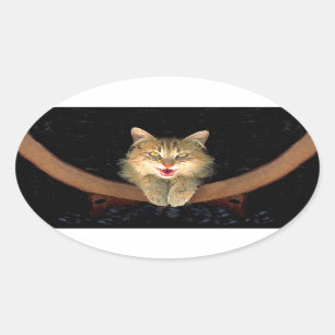 Mad Cat Painting - Niedliche Original Cat Art Ovaler Aufkleber