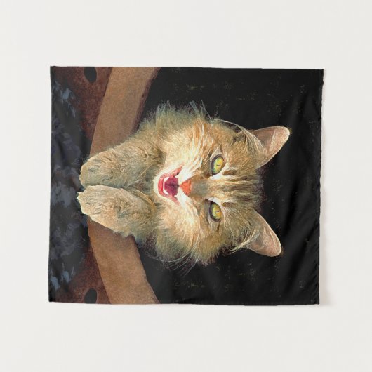Mad Cat Painting - Niedliche Original Cat Art Wandteppich (Vorderseite (Horizontal))