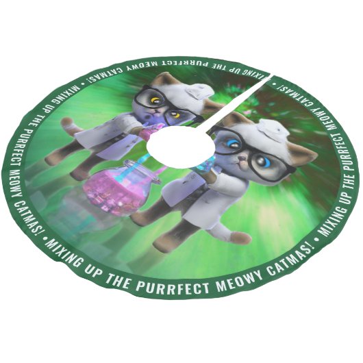 Mad Cat Scientists vermischen Purfect Meowy Catmas Polyester Weihnachtsbaumdecke (Schrägansicht)