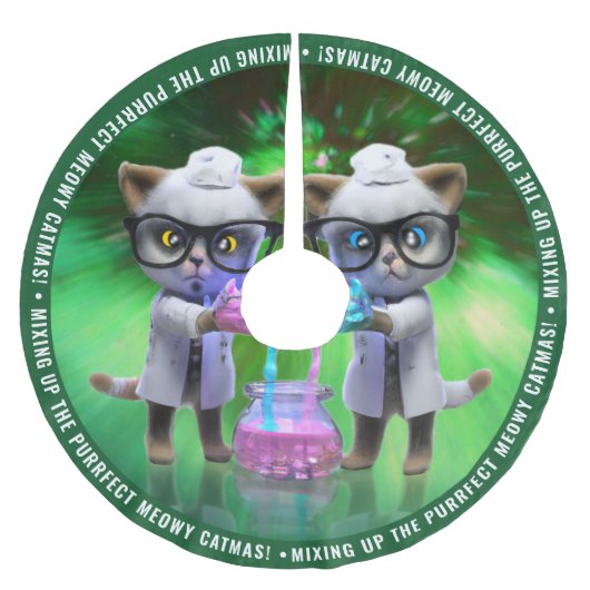 Mad Cat Scientists vermischen Purfect Meowy Catmas Polyester Weihnachtsbaumdecke (Vorderseite)