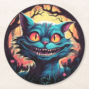 Mad Cheshire Cat Alice im Wunderland Runder Pappuntersetzer