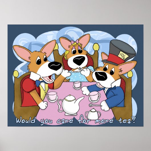 Mad Corgi Tea Party Poster (Vorne)