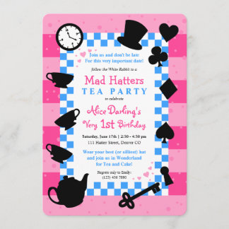 Mad Hatter 1. Geburtstag Party Einladung