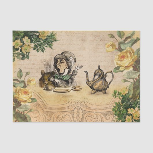 Mad Hatter Alice im Wunderland Ephemera Decoupage Seidenpapier (Vorderseite)