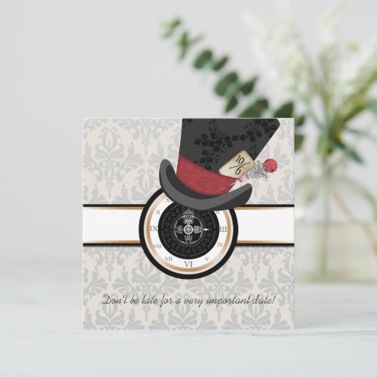 Mad Hatter Alice im Wunderland Hochzeit Einladung (Stehend Vorderseite)