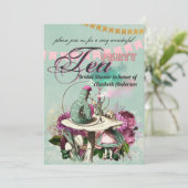 Mad Hatter Alice Vintag Tee Party Brautparty Einladung (Stehend Vorderseite)