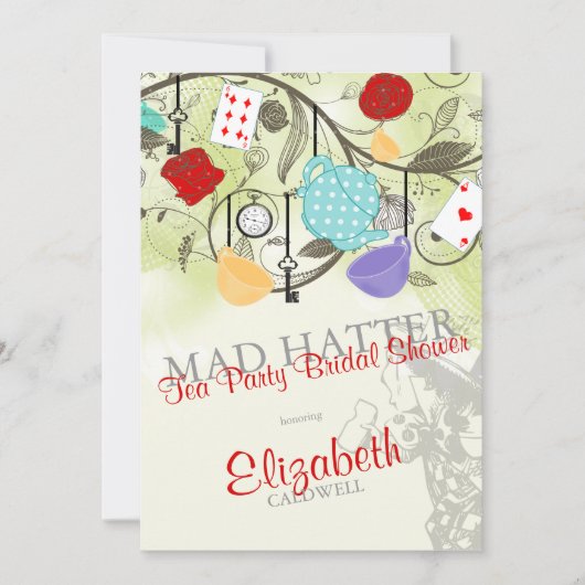 Mad Hatter Bridal Dusche Einladung (Vorderseite)