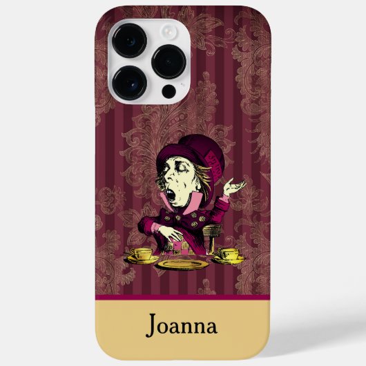 Mad Hatter Burgundy und Gold Damask mit Monogram Case-Mate iPhone Hülle (Rückseite)