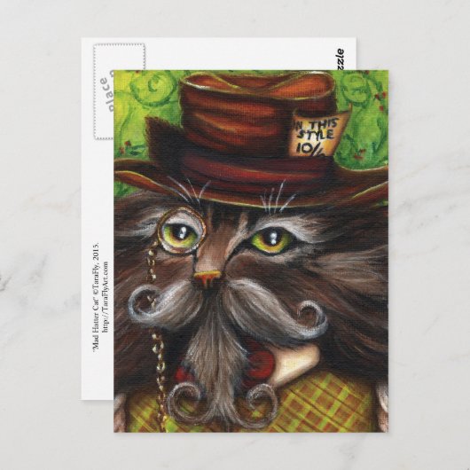 Mad Hatter Cat Alice im Wunderland Fantasy Art Postkarte (Vorne/Hinten)
