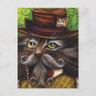 Mad Hatter Cat Alice im Wunderland Fantasy Art Postkarte