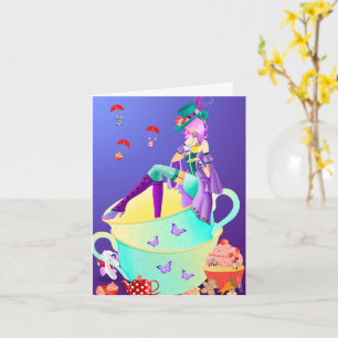 Mad Hatter in Tea Cup Greetings Card Karte