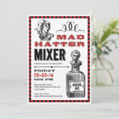 Mad Hatter Mixer Party auf Weiß Einladung (Stehend Vorderseite)