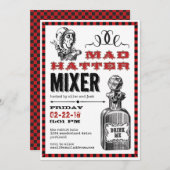 Mad Hatter Mixer Party auf Weiß Einladung (Vorne/Hinten)