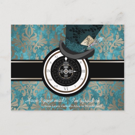 Mad Hatter Save the Date Postcard Ankündigungspostkarte (Vorderseite)