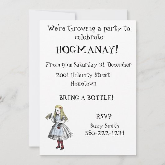 Mad Hatter Scottish Hogmanay Party Einladung Card (Rückseite)