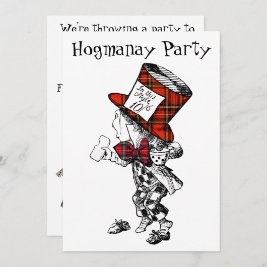 Mad Hatter Scottish Hogmanay Party Einladung Card (Vorne/Hinten)