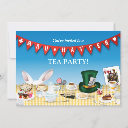 Mad Hatter Tea Party Einladung (Vorderseite)