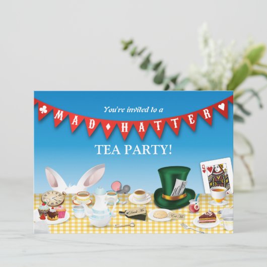 Mad Hatter Tea Party Einladung (Stehend Vorderseite)