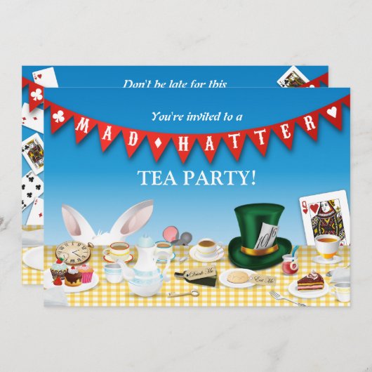 Mad Hatter Tea Party Einladung (Vorne/Hinten)