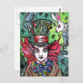 Mad Hatter und weißes Kaninchen Postkarte (Vorne/Hinten)