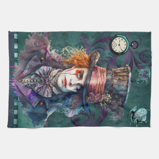 Mad Hatter Watercolor-Portrait Geschirrtuch (Horizontal)