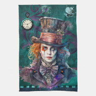 Mad Hatter Watercolor-Portrait Geschirrtuch