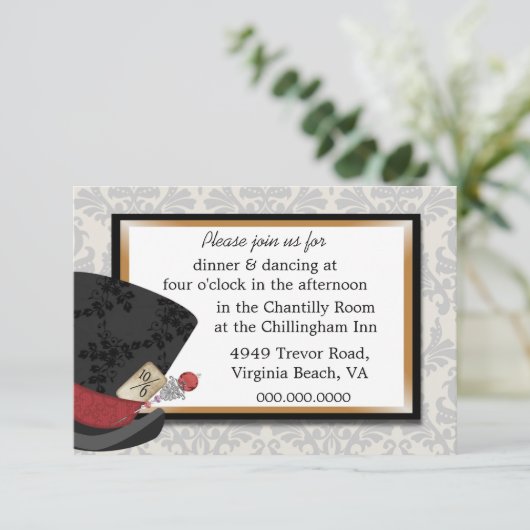 Mad Hatter Wedding Reception Card Einladung (Stehend Vorderseite)