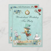 Mad Hatter Wonderland Birthday Tee Party Einladung (Vorne/Hinten)