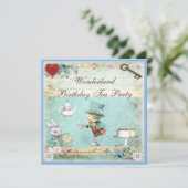 Mad Hatter Wonderland Birthday Tee Party Einladung (Stehend Vorderseite)