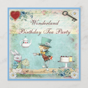 Mad Hatter Wonderland Birthday Tee Party Einladung