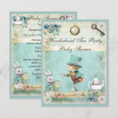 Mad Hatter Wonderland Tea Party Babydusche Einladung (Vorne/Hinten)