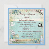 Mad Hatter Wonderland Tea Party Babydusche Einladung (Rückseite)