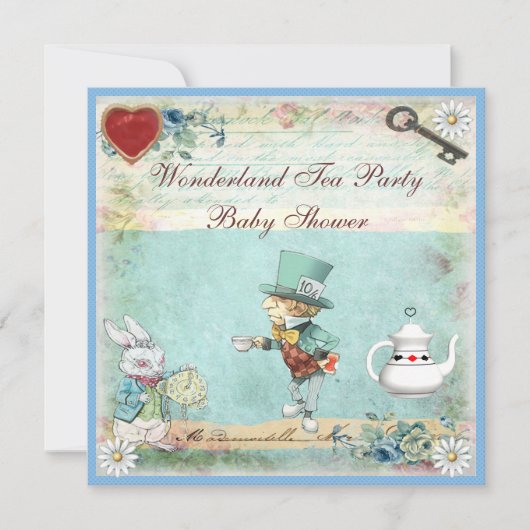 Mad Hatter Wonderland Tea Party Babydusche Einladung (Vorderseite)