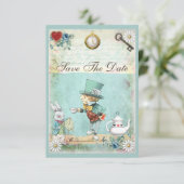 Mad Hatter Wonderland Wedding rettet das Datum Save The Date (Stehend Vorderseite)