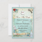 Mad Hatter Wonderland Wedding rettet das Datum Save The Date (Rückseite)