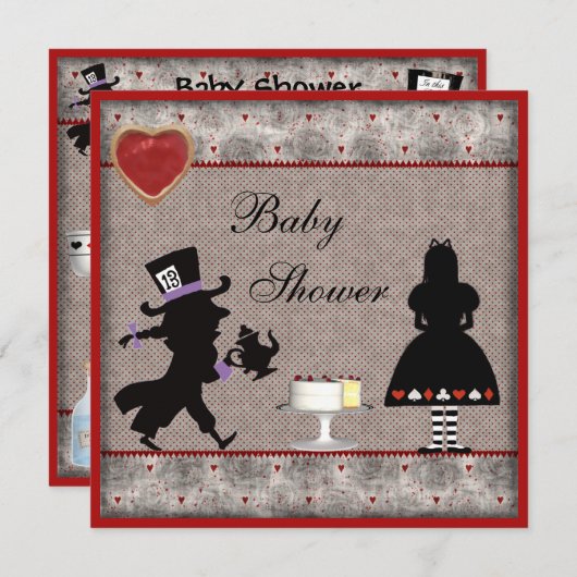 Mad Hatter's Tea Party Baby Dusche lädt ein Einladung (Vorne/Hinten)