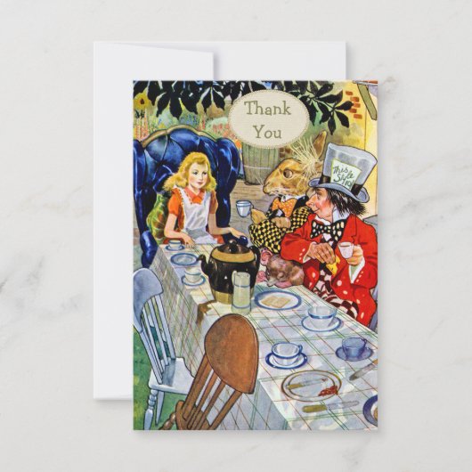 Mad Hatters Tea Party Babydusche Vielen Dank Einladung (Vorderseite)