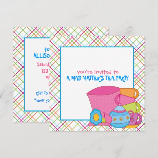 Mad Hatters Tea-Party Einladungen (Vorne/Hinten)