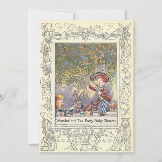 Mad Hatter's Wonderland Tea Party Babydusche Einladung (Vorderseite)