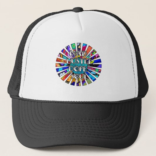 Mad Hustle Dope Soul Graffiti Design Sun Rays Truckerkappe (Vorderseite)