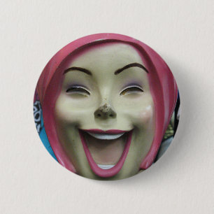 Mad Laughing Mannequin ~ Uncanny Valley Girl Button