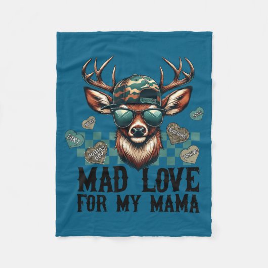 Mad Love For My Mama Deer Head Valentines Day Hunt Fleecedecke (Vorderseite)